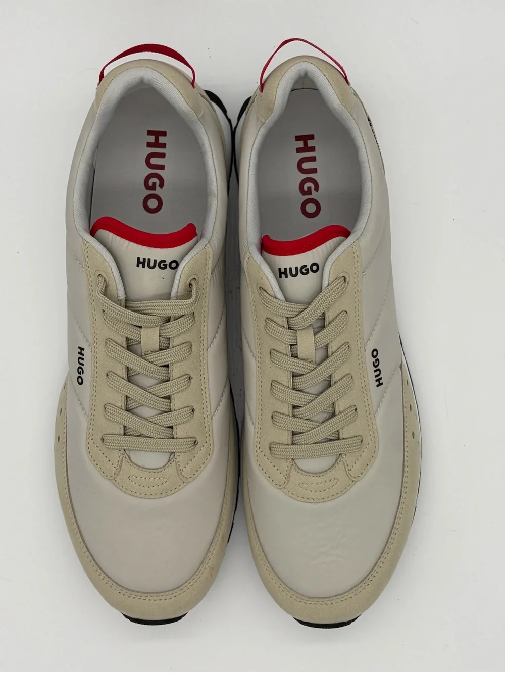 HUGO Beige and Red Low-Top Sneakers
